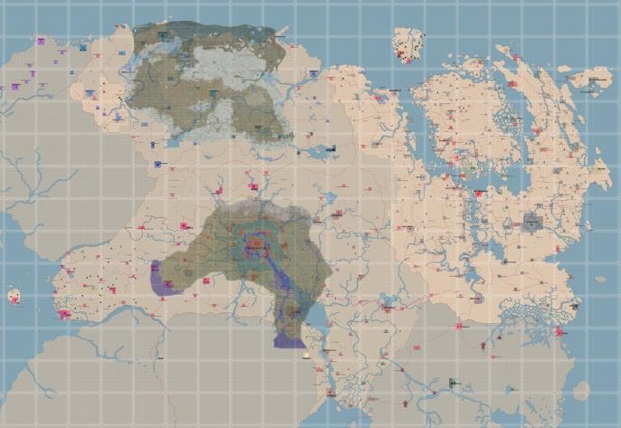 Игровые миры TES 4 и TES 5 наложены на карту Тамриеля в масштабе игрового мира TES 3.